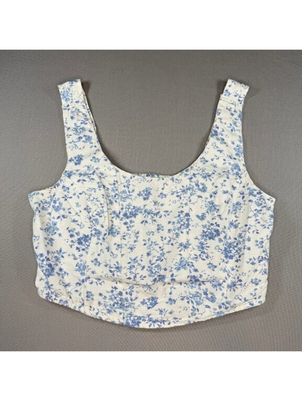 NWT Midnight Sky Floral Linen Blend Corset Crop Top Size L Blue White Coquette